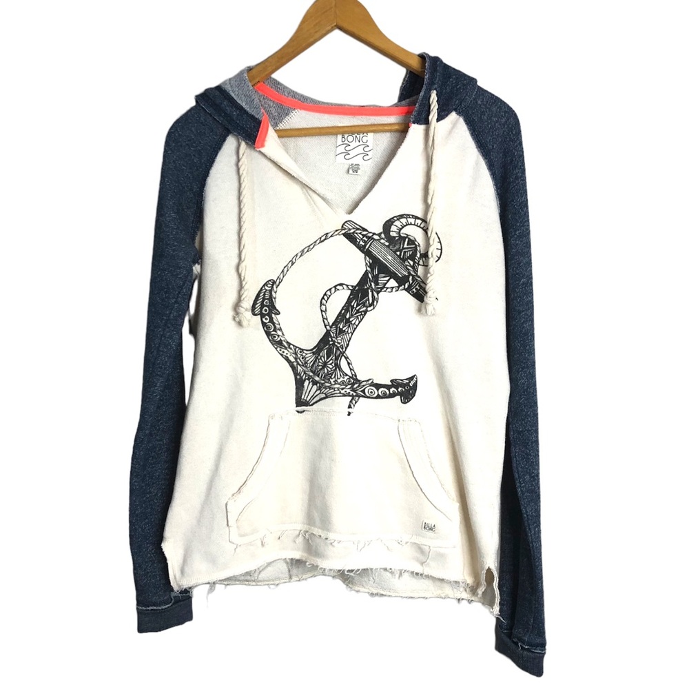 Billabong Anchor Hoodie Medium Blue Cream Size Kangaroo Pouch Distressed…